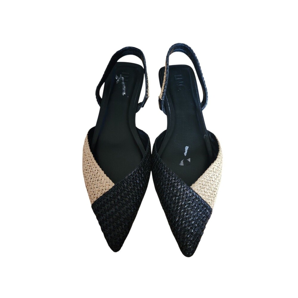 I.N.C. Woven Raffia Slingback Flats Womens 12M Black Beige Contrast Euro Summer